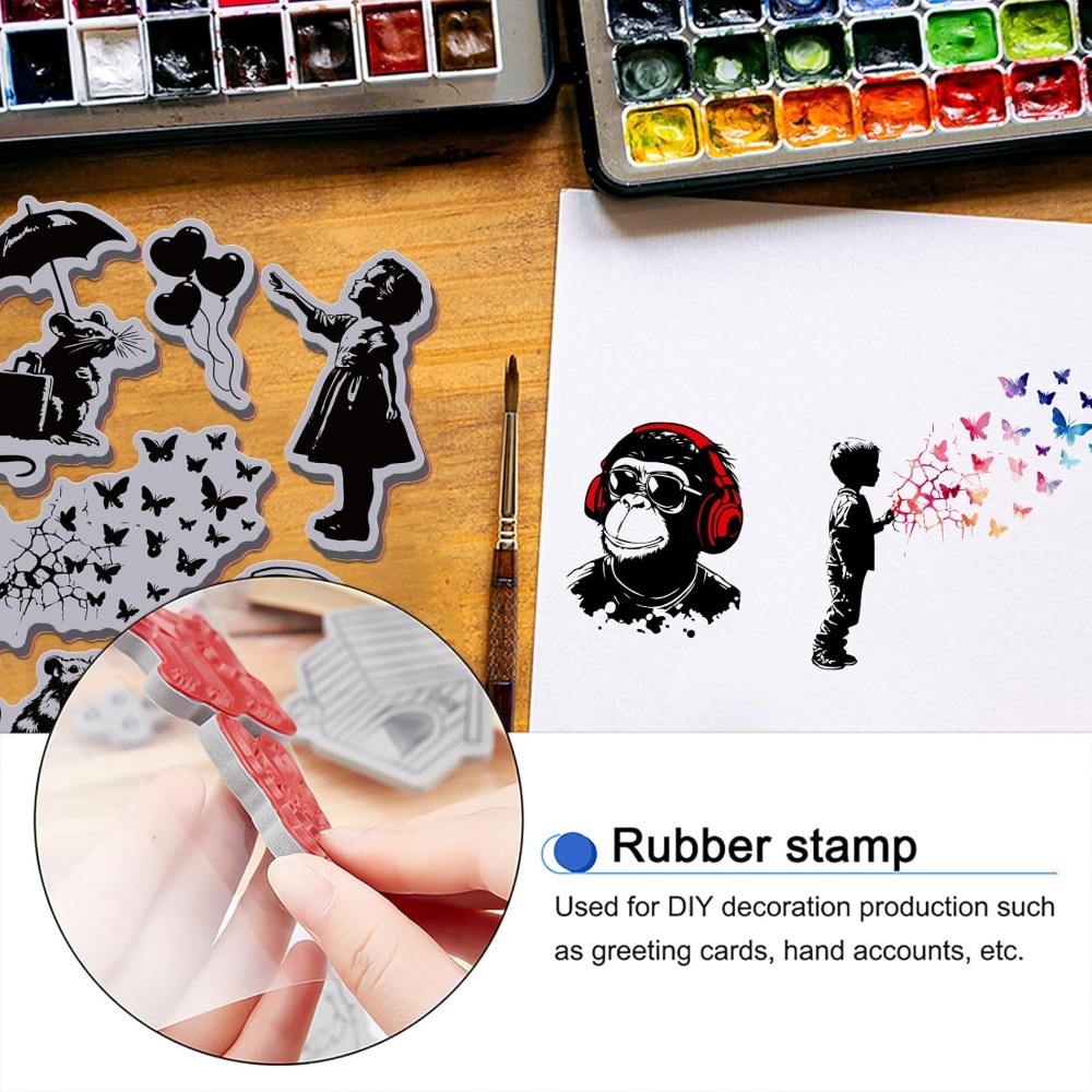 Butterfly Rubber Sheet - Grafitti Balloon Monkey Cling Timbro di