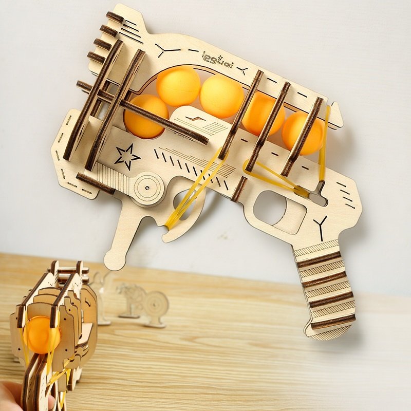Table Tennis Launcher - Pistola a Elastici in Legno Fai-da-Te,